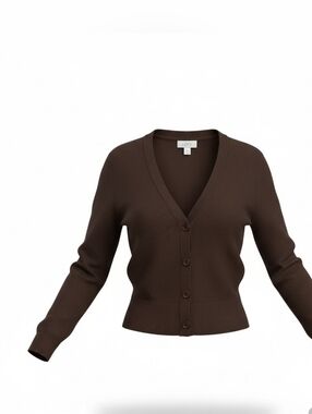 LOFT Brown Cropped Cardigan Petite Small Button Front Lightweight Sweater